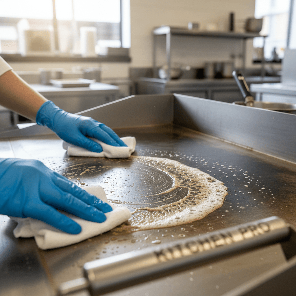 Clean commercial kitchen after professional cleaning